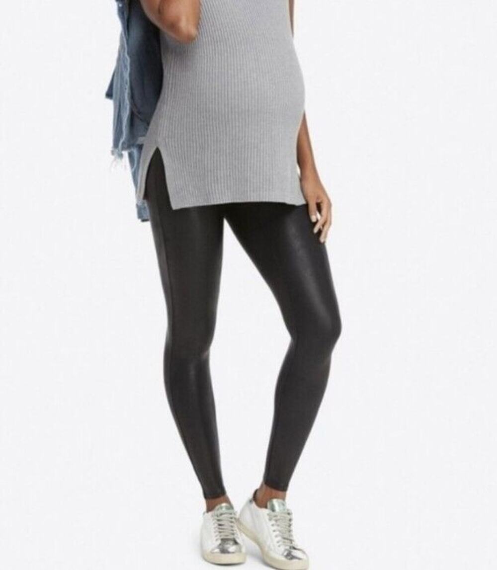 First Kick Maternity Womens Pants Faux Leather Leggings Black Small